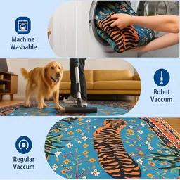 LUXEHOME INTERNATIONAL Blue & Orange Abstract Anti-Skid Polyester Carpet image 2