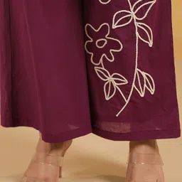 JISORA Floral Embroidered Shirt Collar Pure Cotton Tunic & Palazzo Co-Ord Set image 3