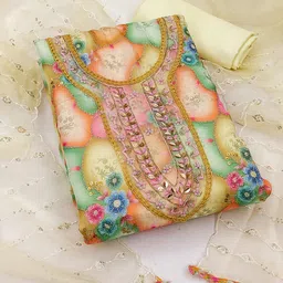 SAINOOR Floral Embellished Organza Unstitched Dress Material-picture-35