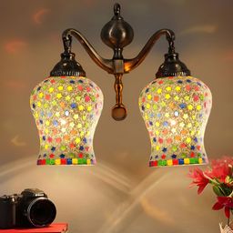 Devansh Gold-Toned & White Textured Metal Traditional Wall Lamp-image-95