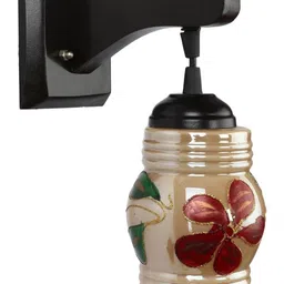 1ST TIME Multicoloured & Beige Printed Wood Cylinder Shaped Wall Lamp-picture-15