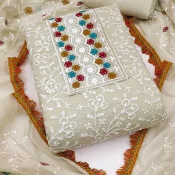 HERE&NOW Floral Embroidered Thread Work Unstitched Dress Material-picture-13