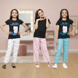 YK Girls Pack Of 3 Printed Cotton Lounge Pants-picture-58