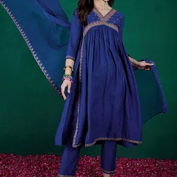 Sangria Embroidered Kurta With Trouser & Dupatta-picture-35
