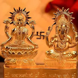 CraftVatika Gold Toned 10 Pieces Lakshmi Ganesha Idol Metal Showpieces-picture-35