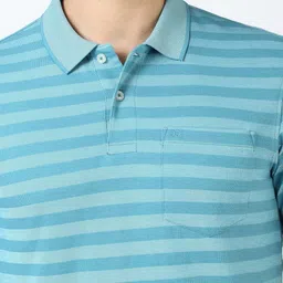 Peter England Men Striped Polo Collar Cotton T-shirt image 2