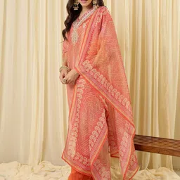 Indo Era Women Ethnic Motifs Regular Thread Work Kurta with Trousers & With Dupatta image 3