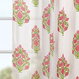 HOMEMONDE White & Pink 2 Pieces Floral Printed Sheer Cotton Window Curtains image 4