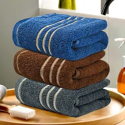 Kuber Industries Grey & Brown 3 Pieces Striped Cotton 450 GSM Face Towel image 1