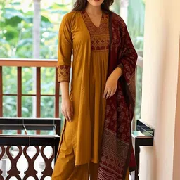 DIVASTRI Women Ethnic Motifs Embroidered Regular Kurta with Palazzos & With Dupatta-picture-27