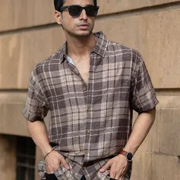 Powerlook Men Tartan Checked Spread Collar Casual Shirt-picture-23