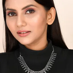 NAMAN ARTS Silver Plated Oxidised Statement Necklace-image-76