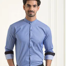 Mculine Men Standard Micro Ditsy Printed Band Collar Cotton Casual Shirt-picture-20