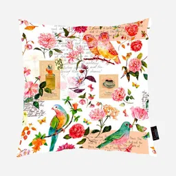 Cushion Villa White & Pink Set of 5 Floral Printed Satin Square Cushion Covers image 2