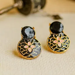 PolluxCraft Gold-Plated Artificial Stones Studded Circular Shaped Drop Earrings-picture-10