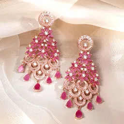 rubans Rubans18K Rose Gold-Plated Cubic Zirconia Studded Chandelier Drop Earrings-picture-50