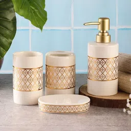 WHIZZO Set Of 4 Geometric Ceramic Bath Accessories-picture-36