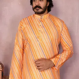 swadeshi collection Striped Printed Band Collar Pure Cotton Straight Kurta With Churidar image 2