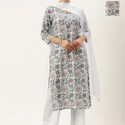 KALINI Women Floral Printed Regular Kurta with Trousers image 1