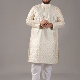 SOJANYA PLUS Men Embroidered Regular Kurta with Pyjamas-picture-34