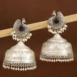 KRISHAZ Peacock Shaped Jhumkas Earrings-picture-22