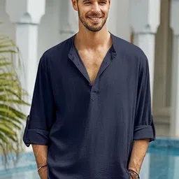 Edin Men Blue Solid Cotton Kurtas-picture-49