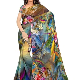 SHIVAM FABRICS Floral Poly Georgette Saree-picture-51