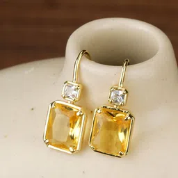 Bishty Fashion Stainless Steel Gold-Plated Cubic Zirconia Studded Square Drop Earrings-picture-34