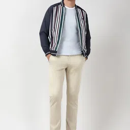 Peter England Casuals Men Stand Collar Striped Bomber Jacket image 4