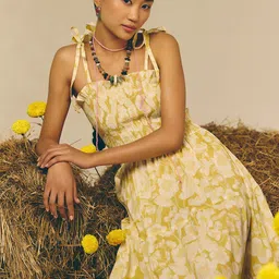 Prakriti Jaipur Women Yellow Smocked Long Dress-picture-32