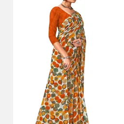 KANOODA Floral Printed Pure Georgette Saree With Blouse Piece-picture-28