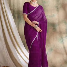 Sangria Embellished Saree With Blouse image 3