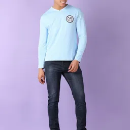 LIMEROAD Men Printed V-Neck Applique T-shirt image 5