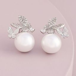 Kushal's Fashion Jewellery Rhodium-Plated Butterfly Zircon Studded Studs-picture-19