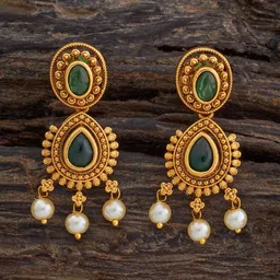 Kushal's Fashion Jewellery Gold-Plated Stone Studded Teardrop Shaped Antique Drop Earrings-picture-34