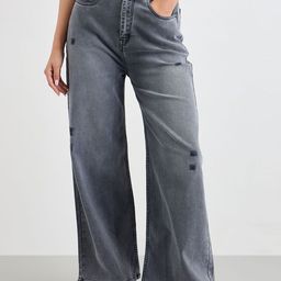 Styli Women Wide Leg High-Rise Low Distress Stretchable Denim Jeans-picture-6