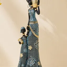 Home Centre Corsica Jaguar Blue & Beige African Lady with Child Figurine Showpiece image 5