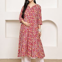 Secret Wish Women Maternity Floral Printed Panelled Pure Cotton Kurta with Trousers-picture-2