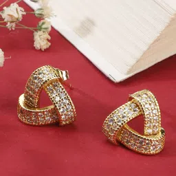 Bishty Fashion Stainless Steel Gold-Plated Cubic Zirconia Studded Contemporary Studs-image-28