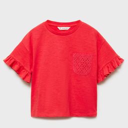 Mango Kids Heathered Top with Schiffli Embroidered Patch Pocket-picture-27