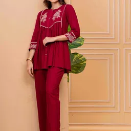 HIGHLIGHT FASHION EXPORT Embroidered Round Neck Tunic & Trousers-picture-13