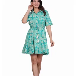 MissKurti Ethnic Motifs Printed Cotton A-Line Fit & Flare Belted Ethnic Dresses-picture-15