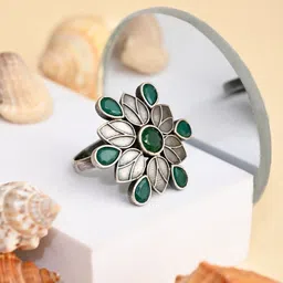 Anvik Silver-Plated American Diamond Stone-Studded Finger Ring-picture-29
