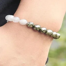 SKYZILLA Unisex Citrine & Pyrite Beaded Elasticated Bracelet image 3