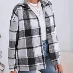 StyleCast x Revolte Checked Spread Collar Tailored Jacket image 3