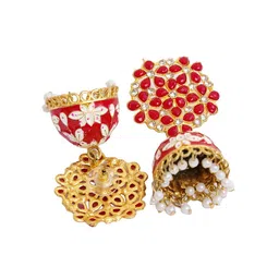 Zoey Gold-Plated Kundan Stone Studded & Beaded Jhumkas image 3