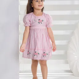 Peppermint Self Design Puff Sleeve A-Line Dress-image-61