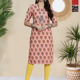 HERE&NOW Selection Of 3 Floral Printed Round Neck Straight Kurtas-picture-48