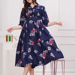 OH MI DIOS Floral Print Puff Sleeve Crepe Fit & Flare Midi Dress-picture-16