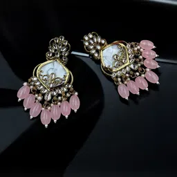 cosfic Gold Plated Kundan Chandbalis image 2